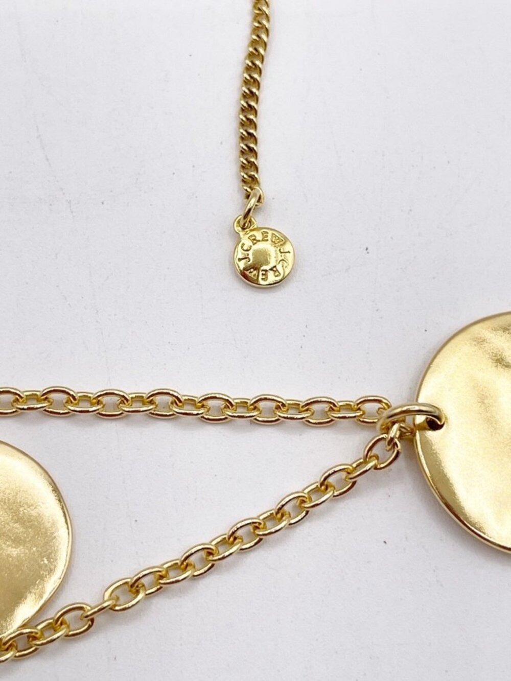 J.Crew Gold Tone Layered Hammered Disc Pendant Necklace Adjustable Length - Picture 6 of 6